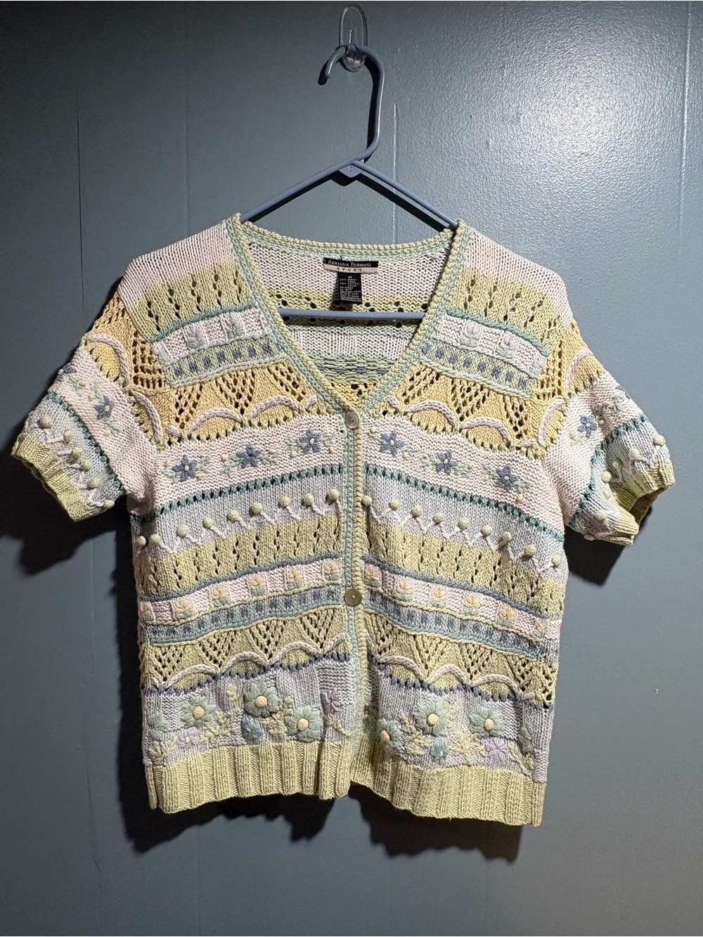 Crochet-Style Pastel Short Sleeve Cardigan Sweater